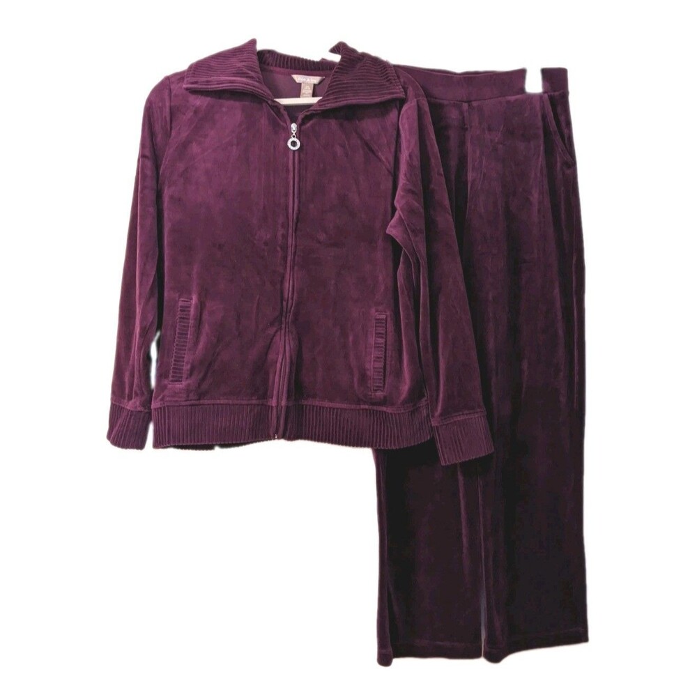 Purple Velour Tracksuit Jogging 2 Piece Merlot Size Medium